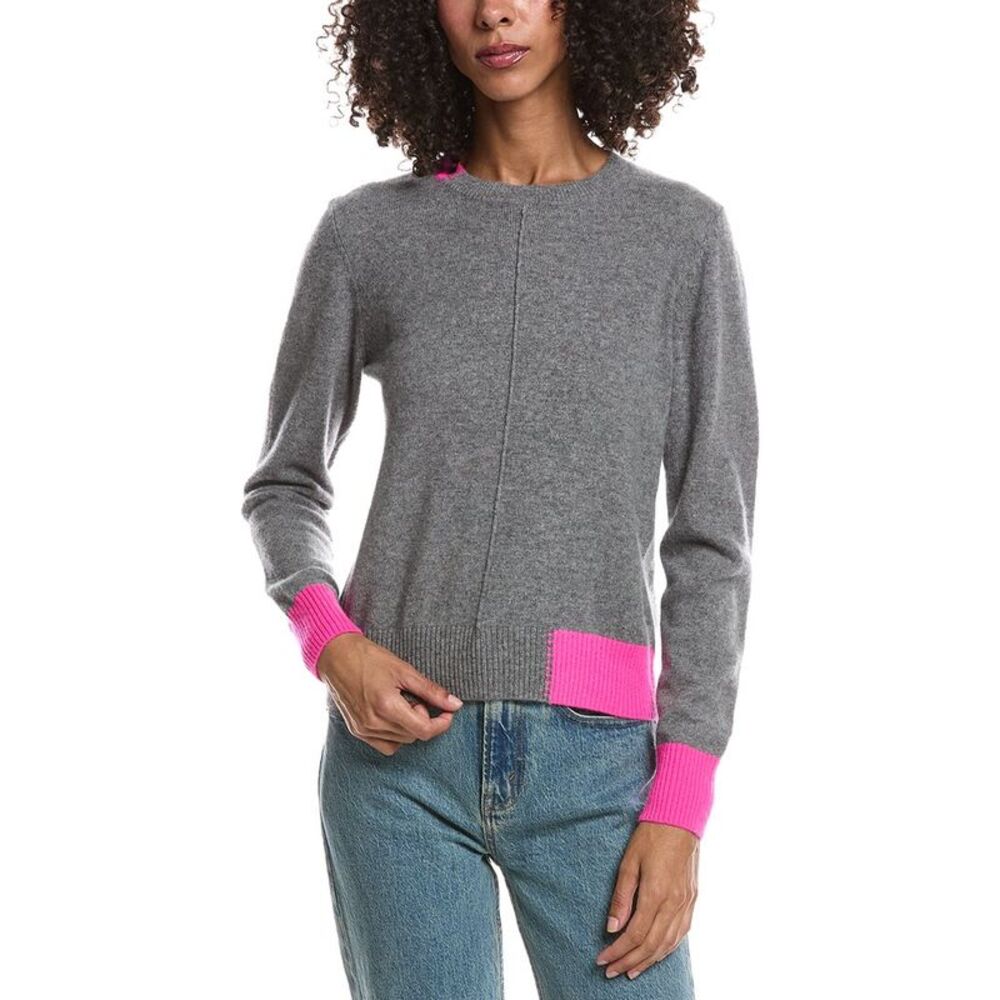 Brodie Cashmere Womens  Color Pop Maya 100% Cashmere Sweater, Gray